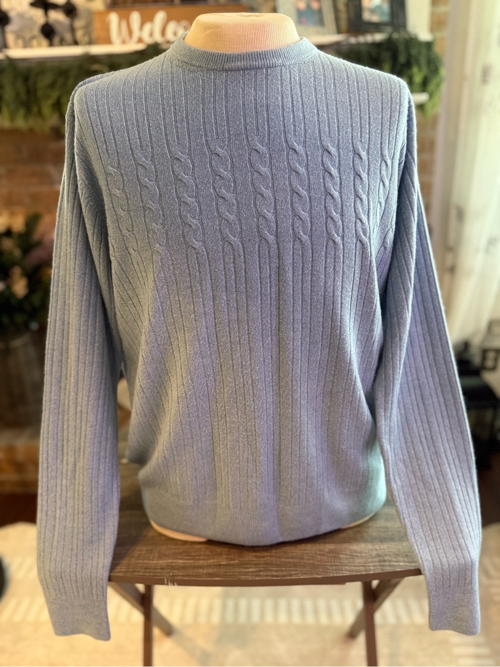 Dockers Men’s XL Blue Cable Knit Crewneck Sweater Ribbed Preppy Pullover Soft
